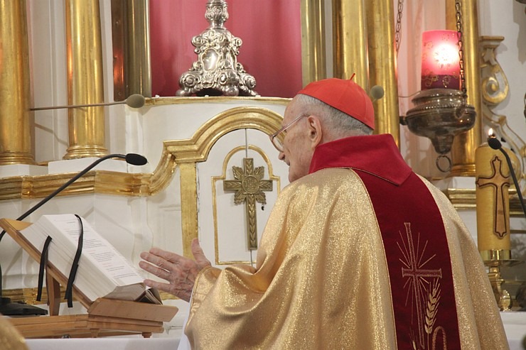 Katoļu kardināls Jānis Pujats kopā ar kristiešiem svin savu 95. dzimšanas dienu 381386