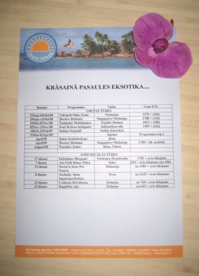 Ceļojumu aģentūra Thai Tour piedāvā ceļojumu programmas uz tādām eksotiskajām valstīm kā Vjetnama, Singapūra, Malaizija, Nepāla, Butāna, Indija, Japān 26404