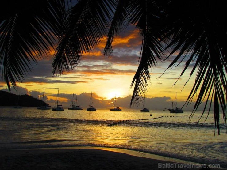 Saulriets Anse Lazio pludmalē, Praslin sala. 104689
