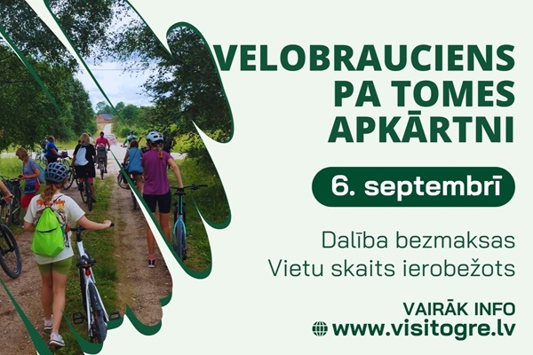 Ogres novads aicina veloizbraucienā pa Tomes apkārtni 6. septembrī